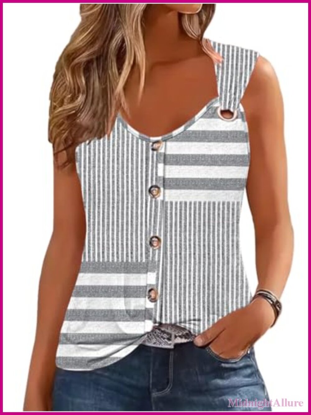 Women's Sleeveless Tank Top V-Neck Loose Fit Eyelet Boho Summer Top - Picture 1 of 5